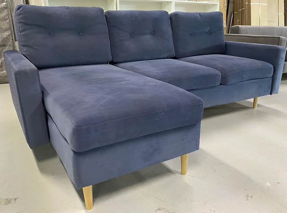 Угловой диван с ящиком для белья Динс Velvet Navy Blue арт. 02001396460