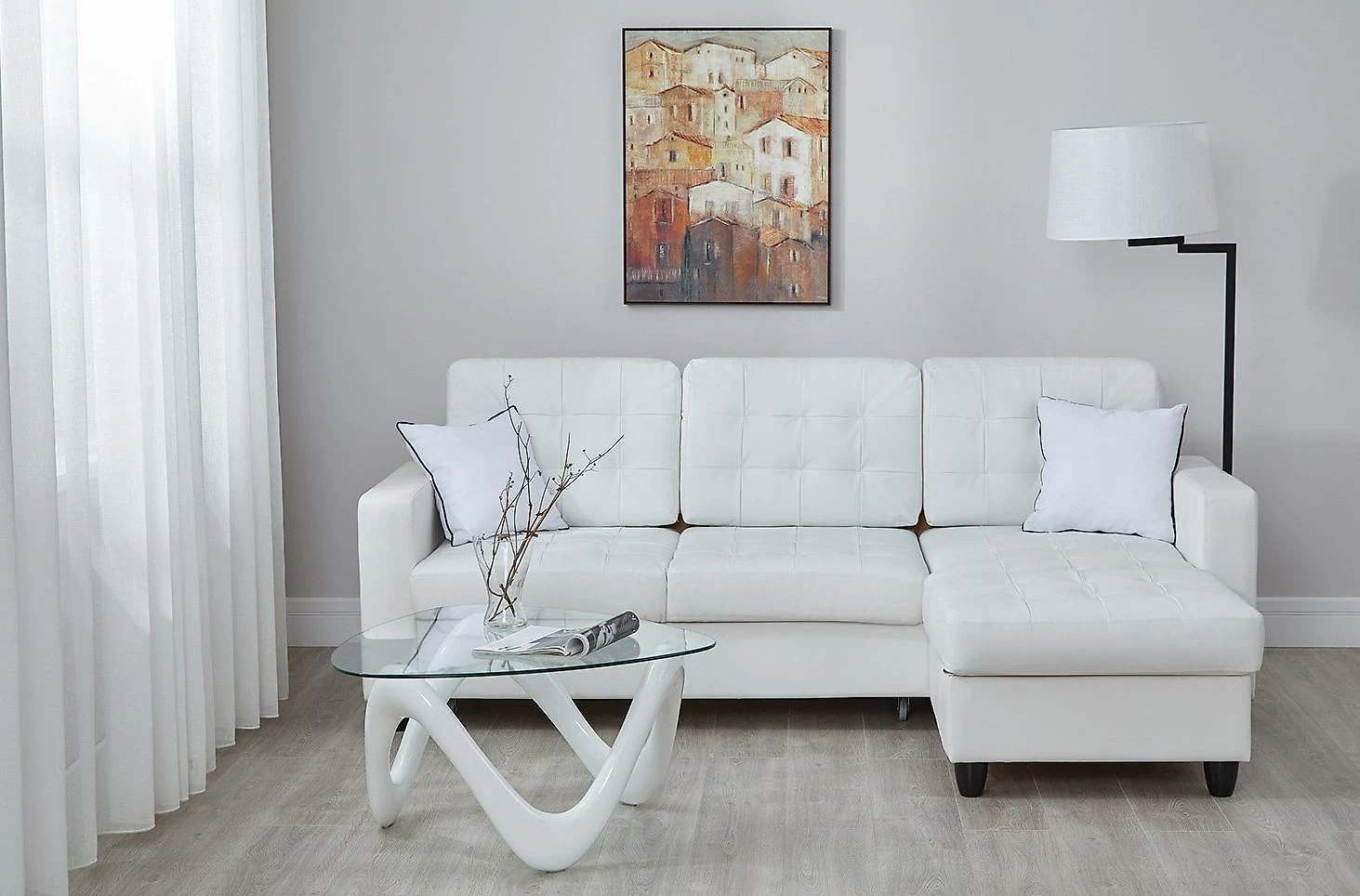 Белый угловой диван кожаный Камелот Дизайн 2