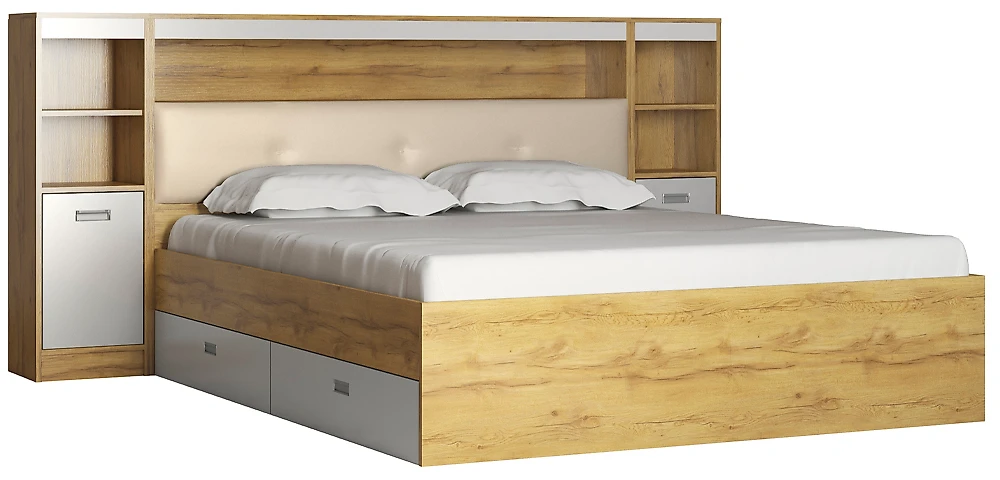 Кровать с ящиками для белья Виктория-5-160 Дизайн-1